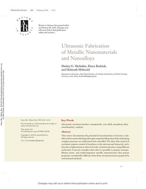 ultrasonic fabrication of metallic nanomaterials and nanoalloys|Ultrasonic Fabrication of Metallic Nanomaterials and Nanoalloys.